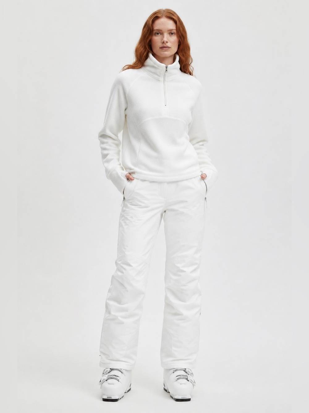 Obermeyer white quarter zip fleece sweater small snowboarding skiing